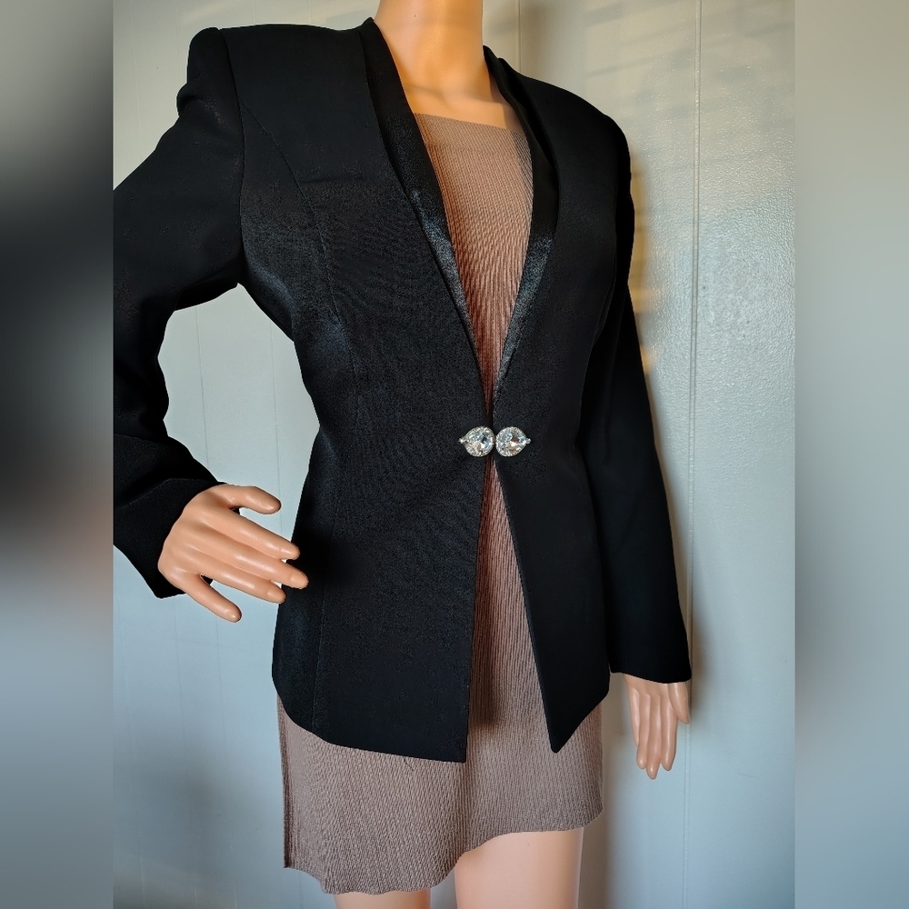 Champagne Black Women's Blazer with Crystal Button Size 8